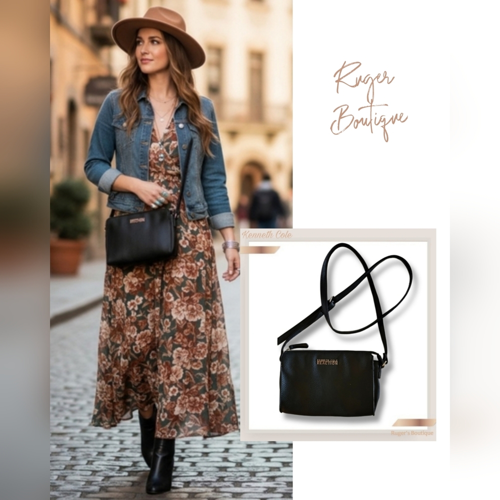 🌿Kenneth Cole Reaction Women's Vegan Leather Black Crossbody Bag